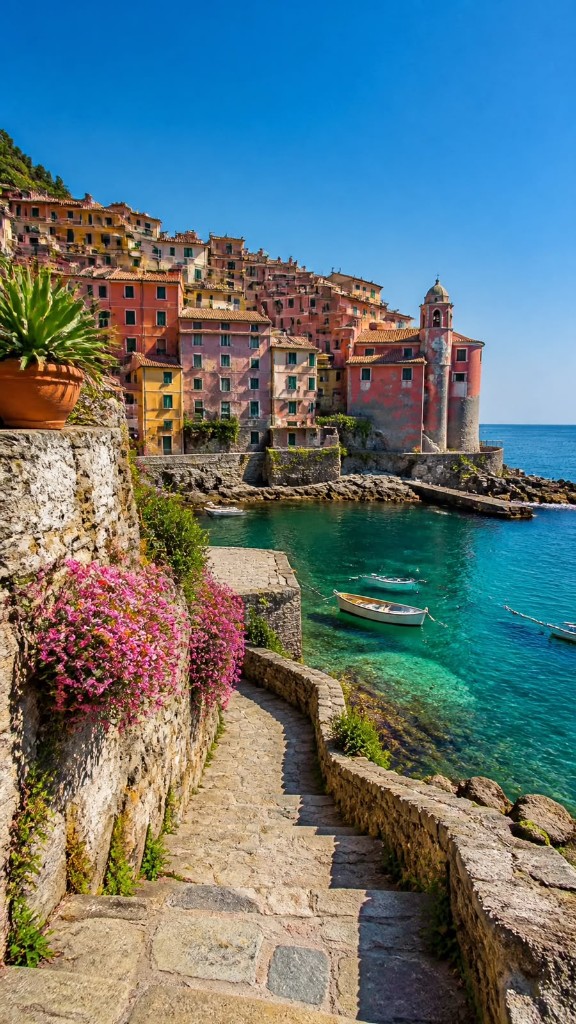 Tellaro, na Ligúria: escadaria de pedra, casas coloridas e o mar
