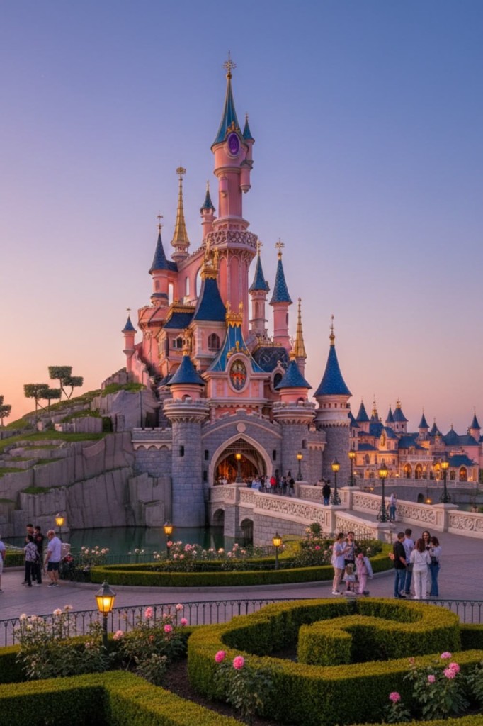 Castelo da Disneyland Paris ao entardecer